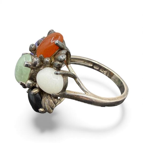 Vintage Colors of Jade Cabochon Ring 925 Sterling Silver Size 6 - Picture 5 of 6